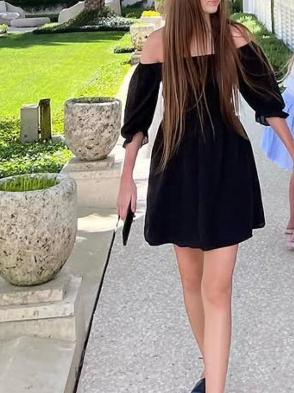 Wayf Black Off-Shoulder Dress with Puff Sleeves